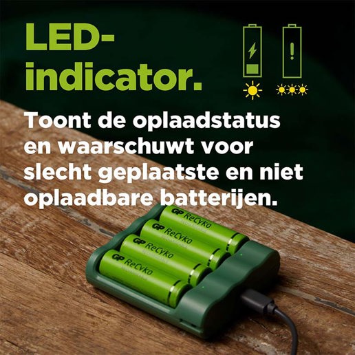 430918 GP USB batterijlader + 4 x AA-batterijen 2100mAh NiMH